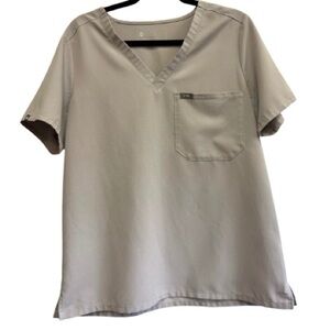 FIGS Women’s Large Scrub Top Gray Taupe V-Neck Technical Collection